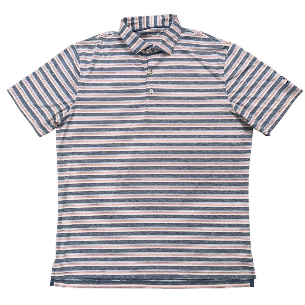 Johnnie-O Polo Shirt Mens Size L Short Sleeve Performance Golf Gray Striped